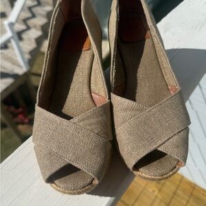 Tory Burch Natural Beige Crossover Espadrille Wedges